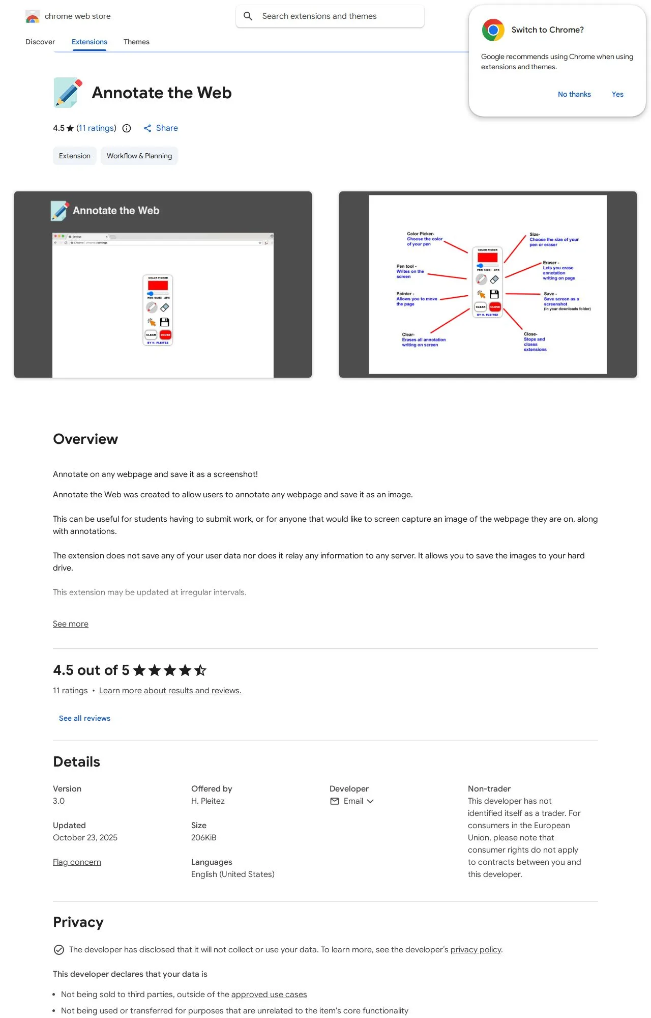 Annotate the Web listing on the Chrome Web Store