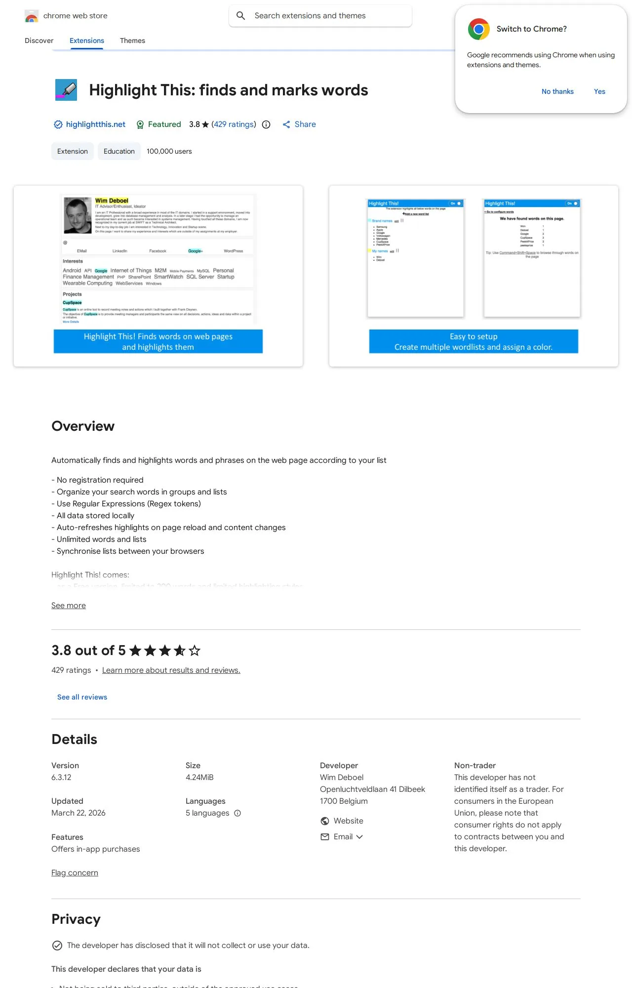 Highlight This: finds and marks words listing on the Chrome Web Store