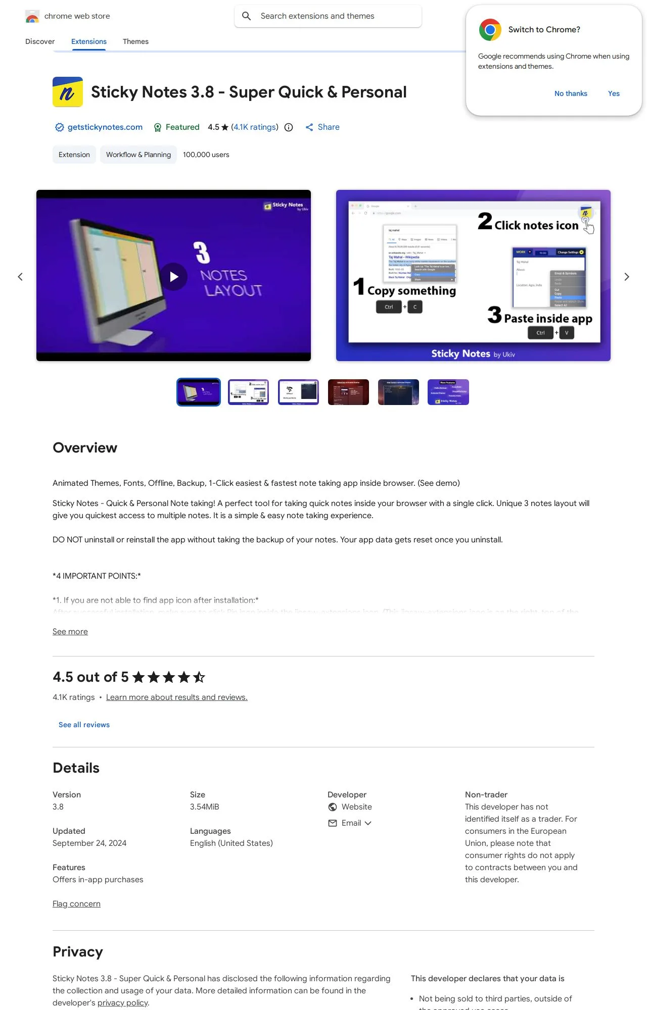 Sticky Notes 3.8 - Super Quick & Personal listing on the Chrome Web Store