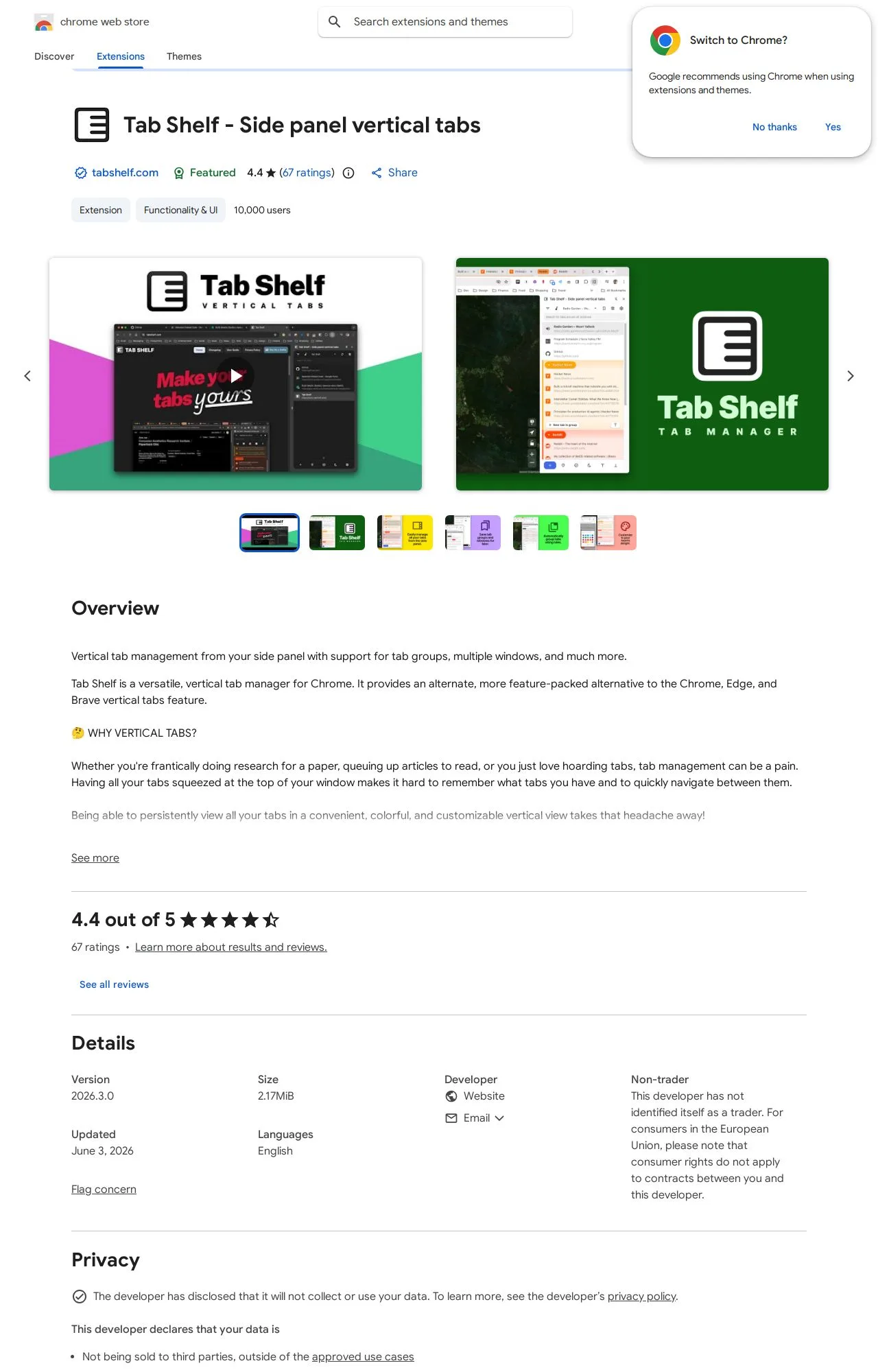Tab Shelf - Side panel vertical tabs listing on the Chrome Web Store