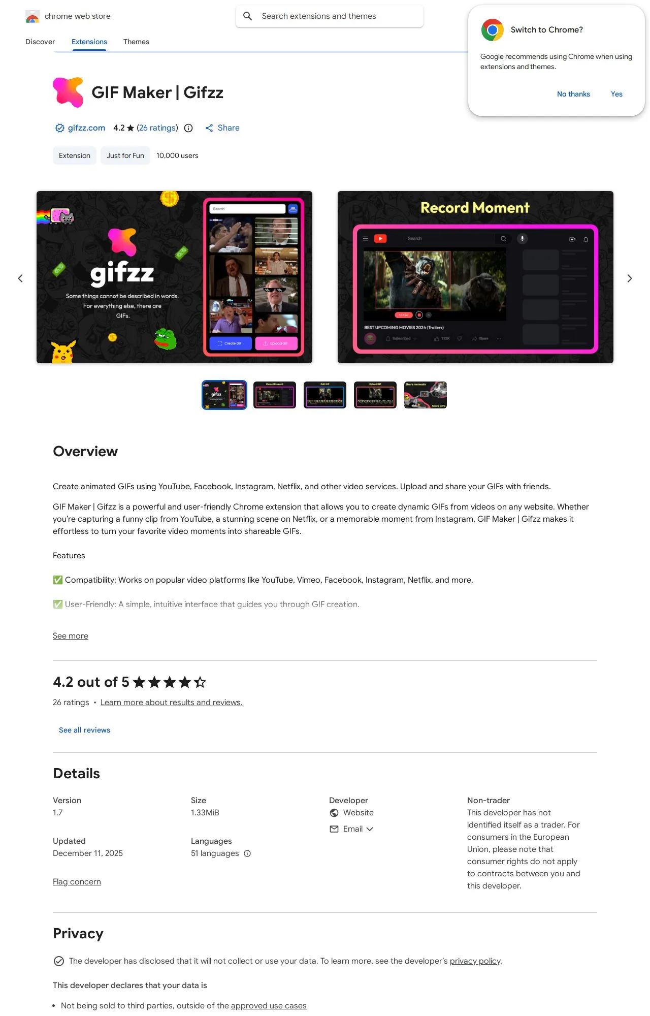 GIF Maker | Gifzz listing on the Chrome Web Store