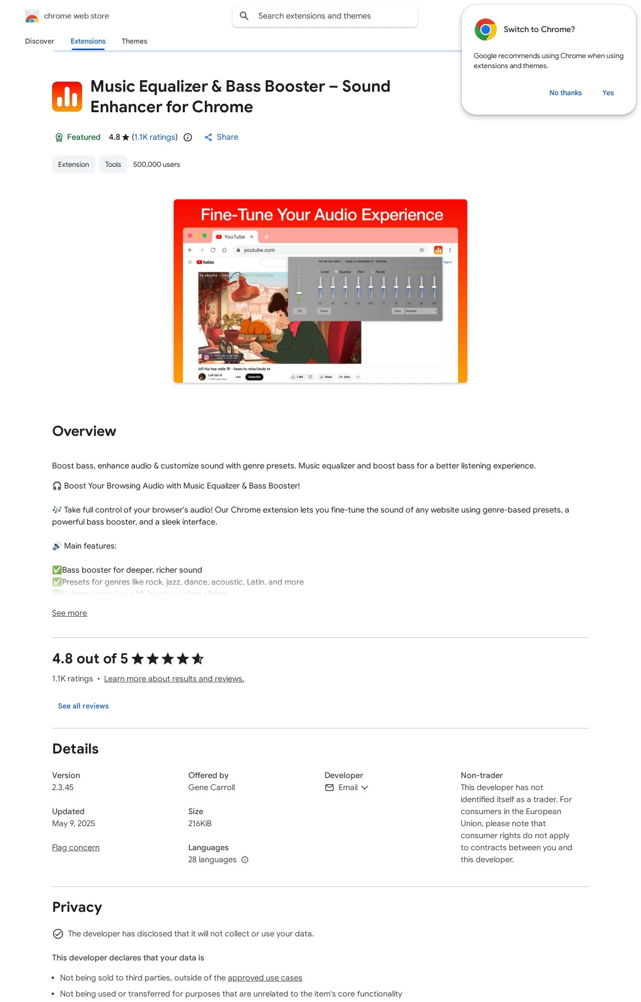 Music Equalizer & Bass Booster – Sound Enhancer for Chrome listing on the Chrome Web Store