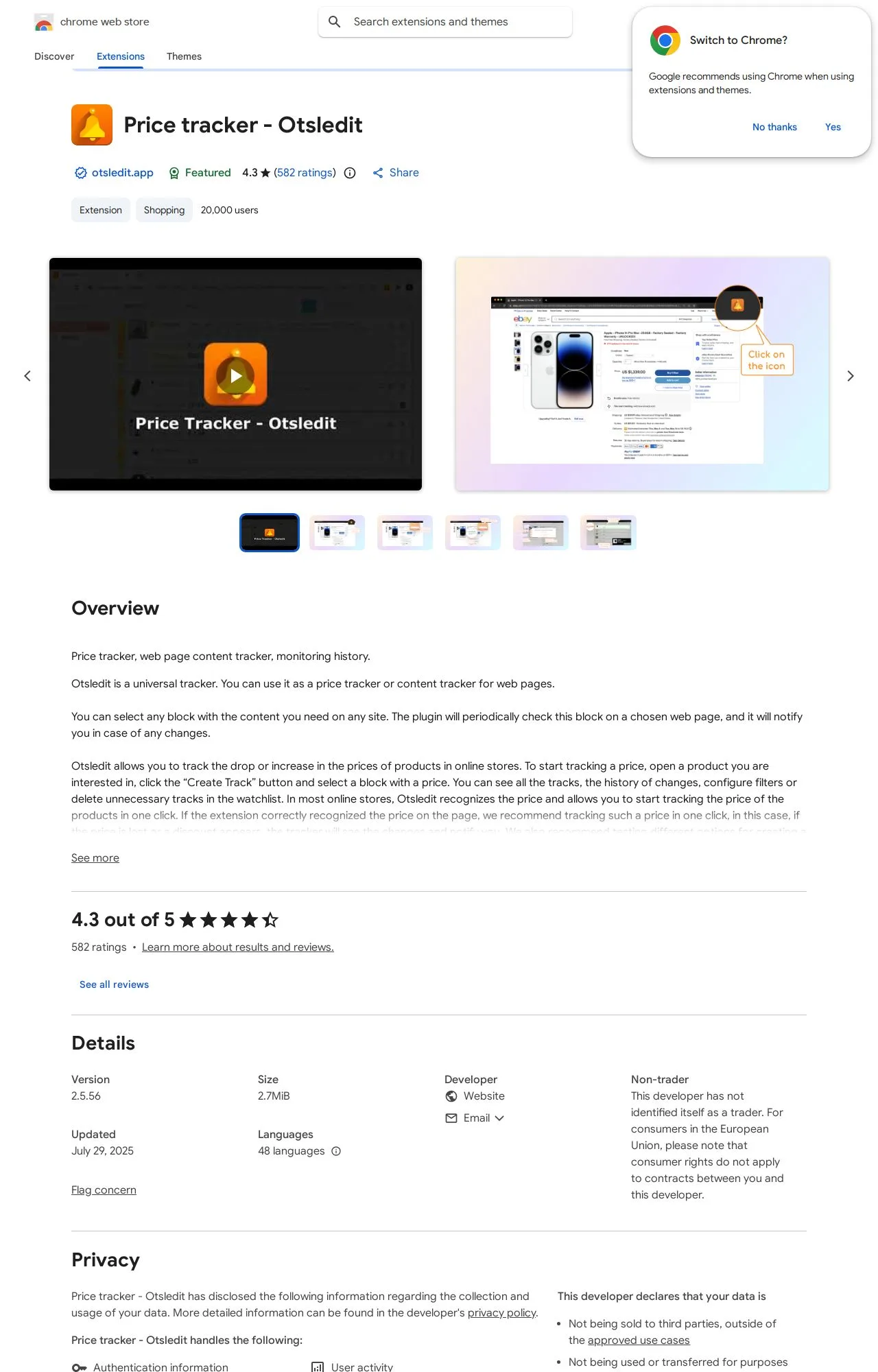 Price tracker - Otsledit listing on the Chrome Web Store