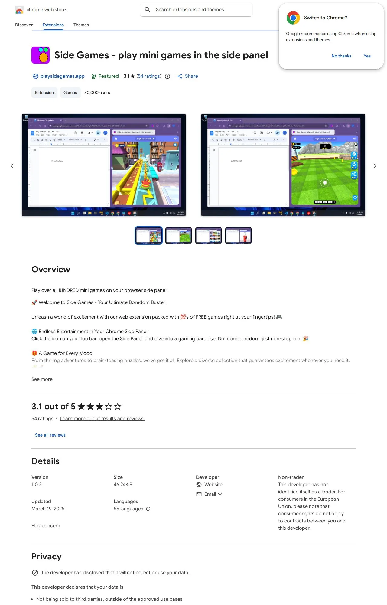 Is Side Games - play mini games in the side panel Safe? — ExtensionTrust